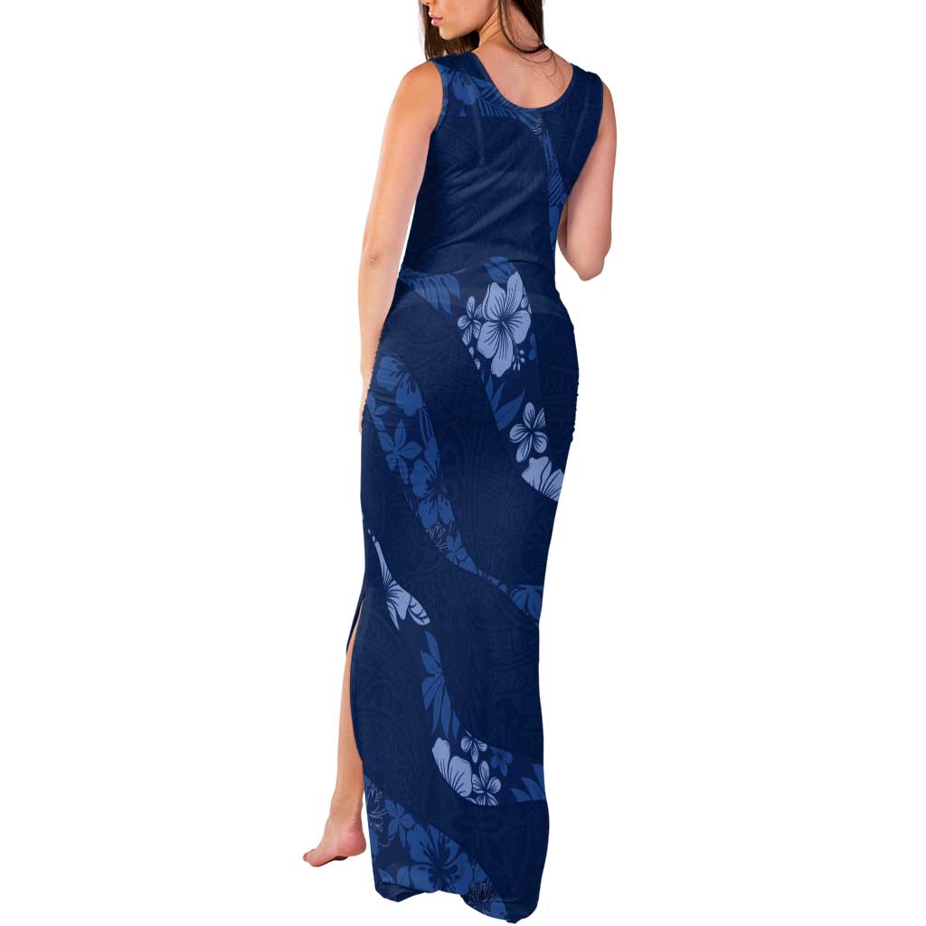 Aloha Hawaii Floral Tapa Tank Maxi Dress Patchwork Navy - Polynesian Pride