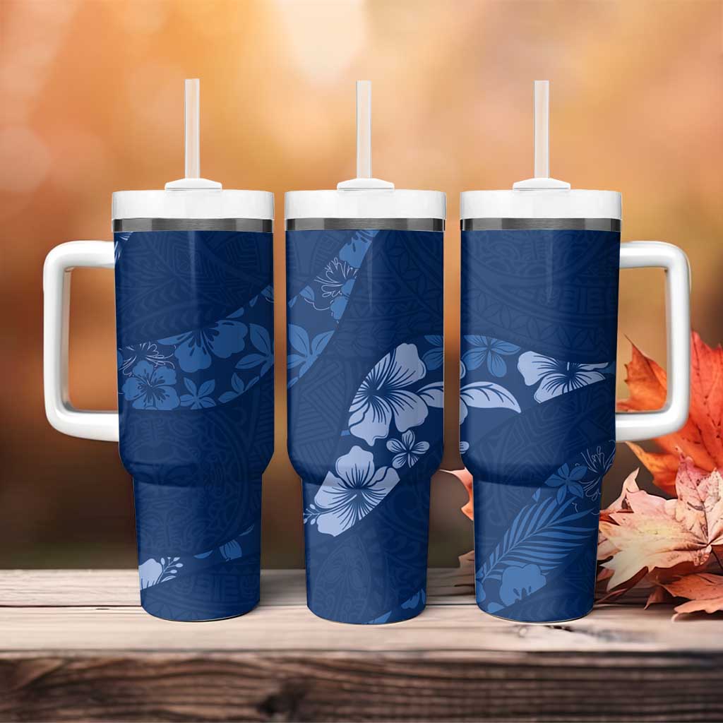 Aloha Hawaii Floral Tapa Tumbler With Handle Patchwork Navy - Polynesian Pride