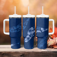 Aloha Hawaii Floral Tapa Tumbler With Handle Patchwork Navy - Polynesian Pride