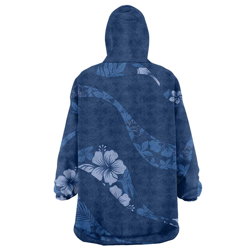 Aloha Hawaii Floral Tapa Wearable Blanket Hoodie Patchwork Navy - Polynesian Pride