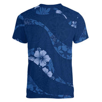 Aloha Hawaii Floral Tapa Women V-Neck T-Shirt Patchwork Navy - Polynesian Pride