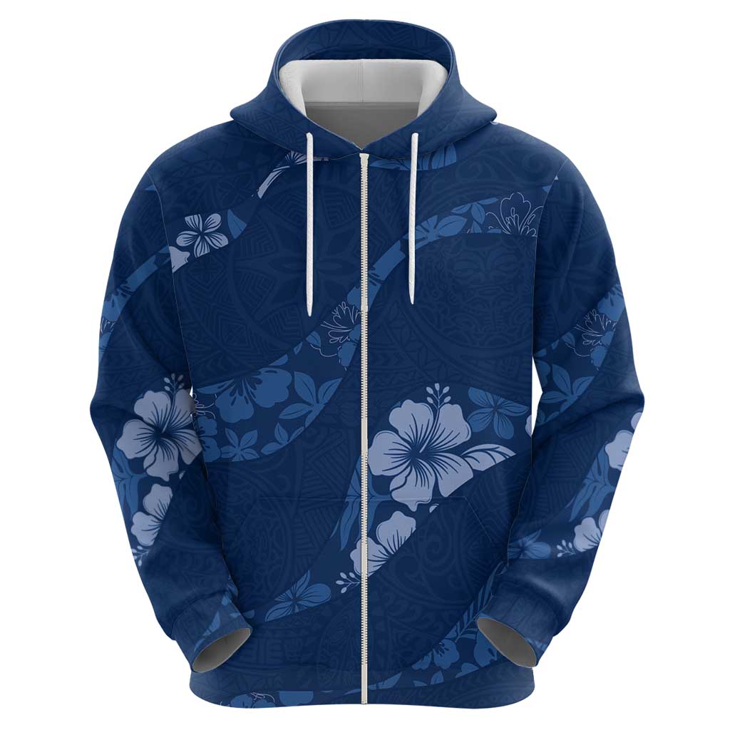 Aloha Hawaii Floral Tapa Zip Hoodie Patchwork Navy - Polynesian Pride