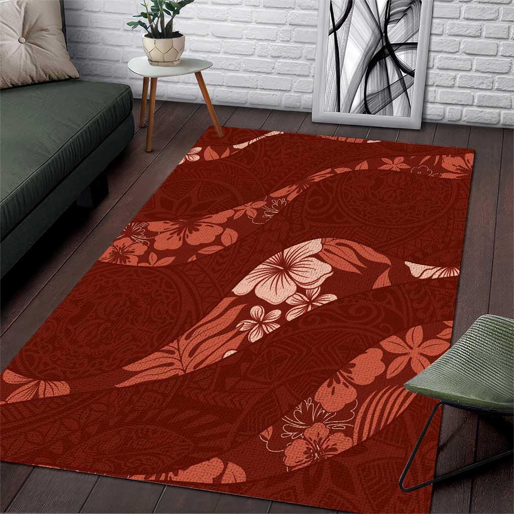 Aloha Hawaii Floral Tapa Area Rug Patchwork Crimson - Polynesian Pride