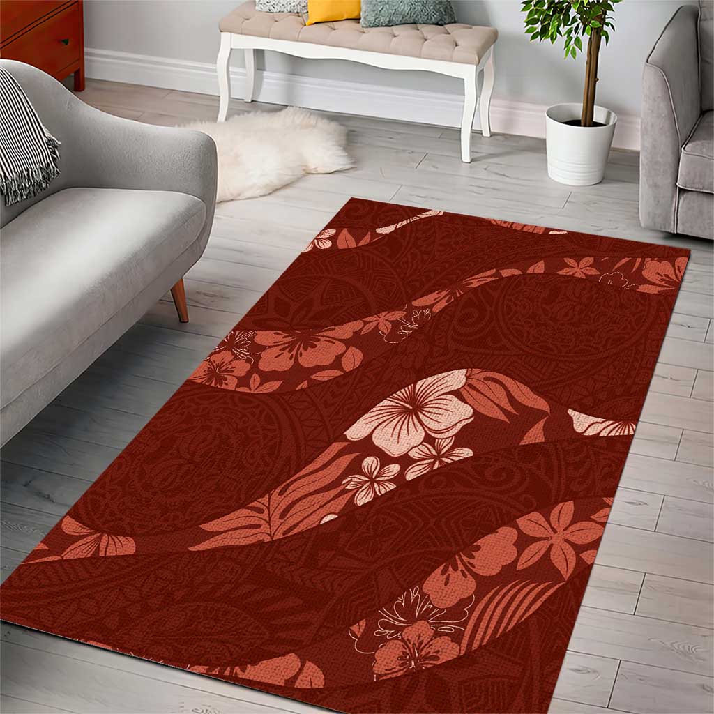 Aloha Hawaii Floral Tapa Area Rug Patchwork Crimson - Polynesian Pride