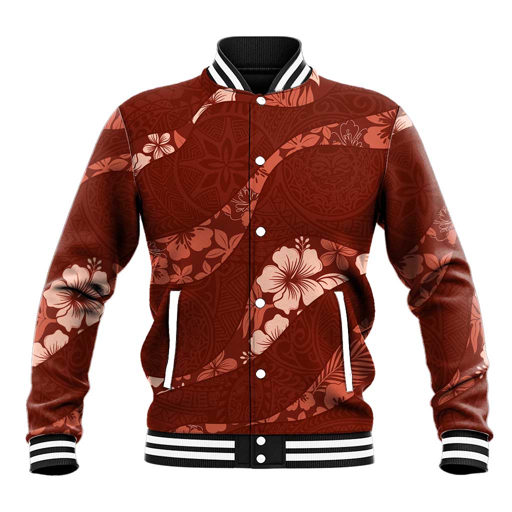 Aloha Hawaii Floral Tapa Baseball Jacket Patchwork Crimson - Polynesian Pride