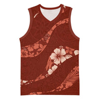 Aloha Hawaii Floral Tapa Basketball Jersey Patchwork Crimson - Polynesian Pride