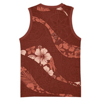 Aloha Hawaii Floral Tapa Basketball Jersey Patchwork Crimson - Polynesian Pride