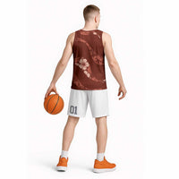 Aloha Hawaii Floral Tapa Basketball Jersey Patchwork Crimson - Polynesian Pride
