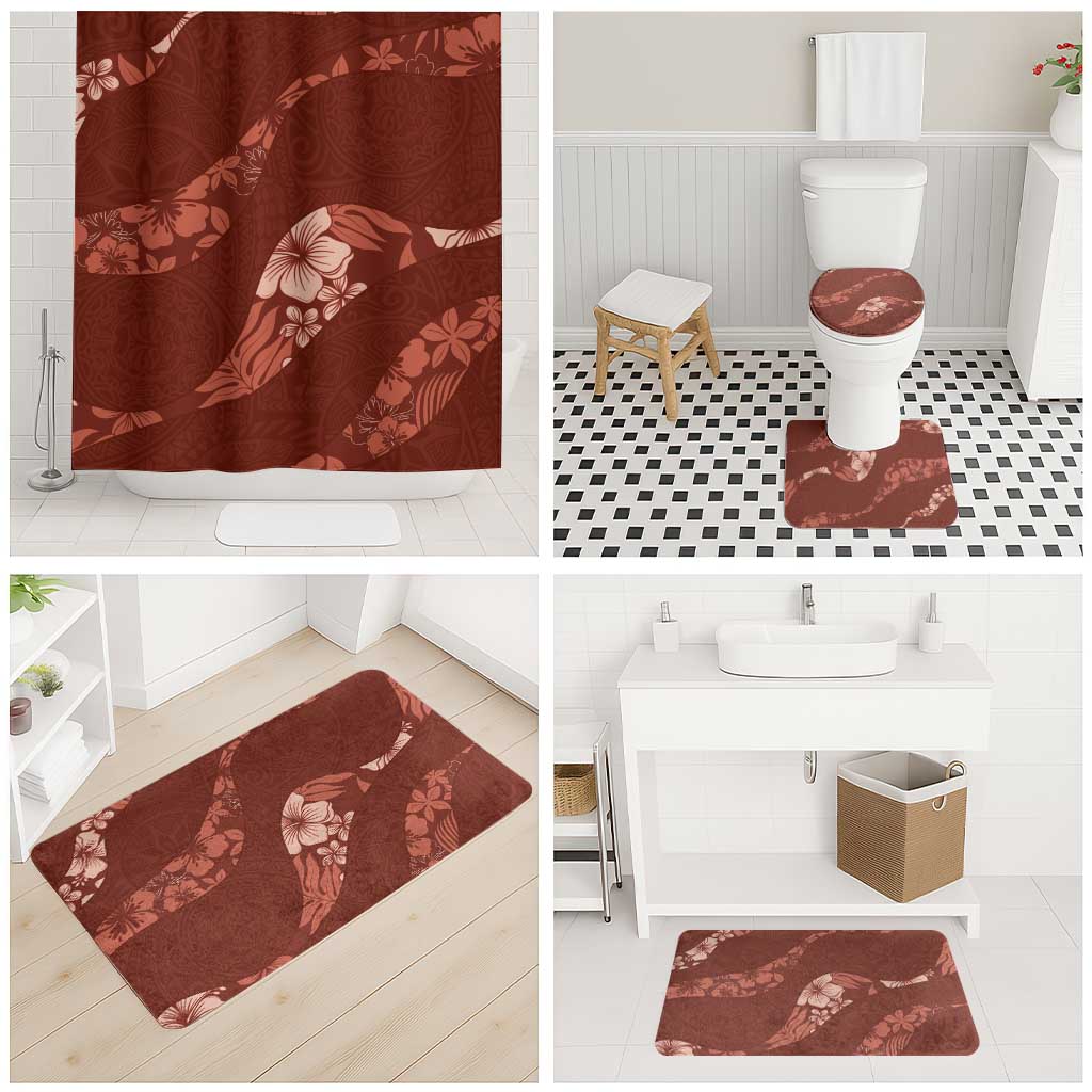 Aloha Hawaii Floral Tapa Bathroom Set Patchwork Crimson - Polynesian Pride
