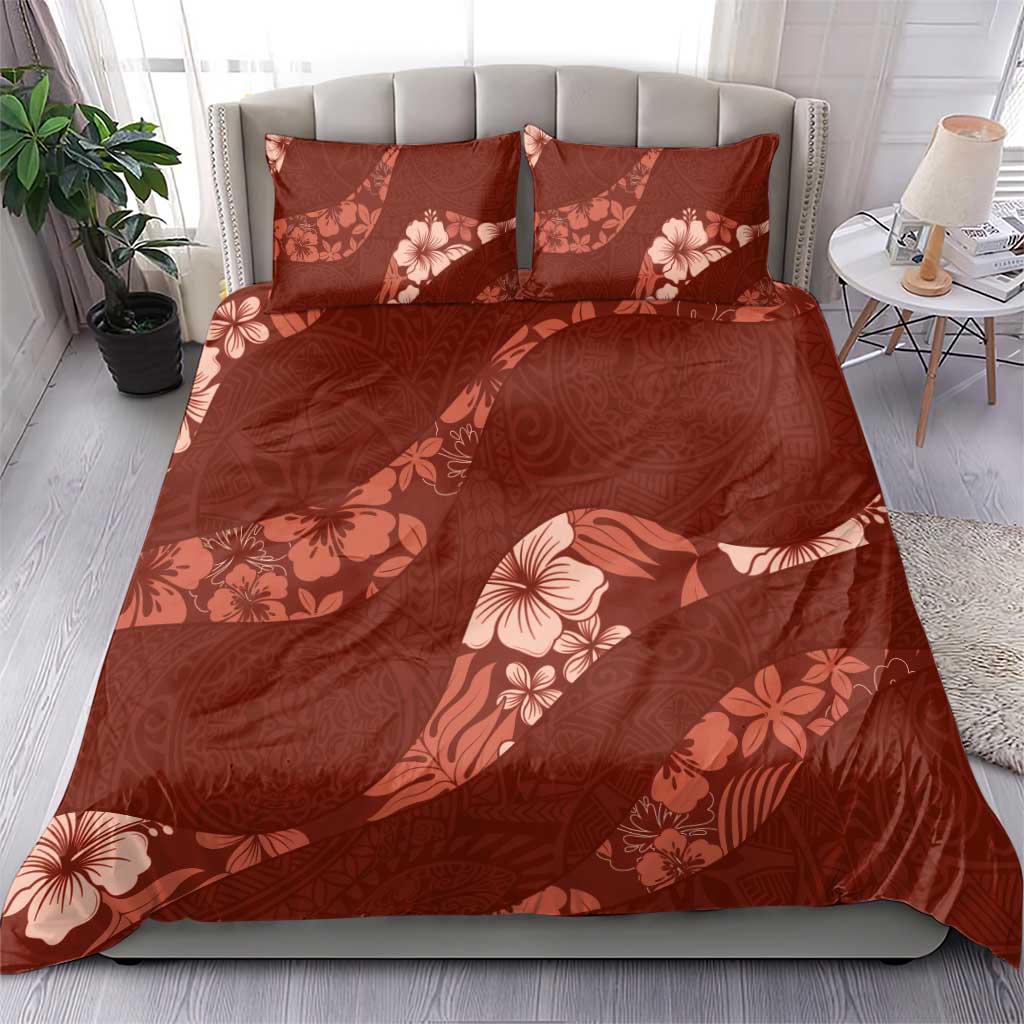 Aloha Hawaii Floral Tapa Bedding Set Patchwork Crimson - Polynesian Pride