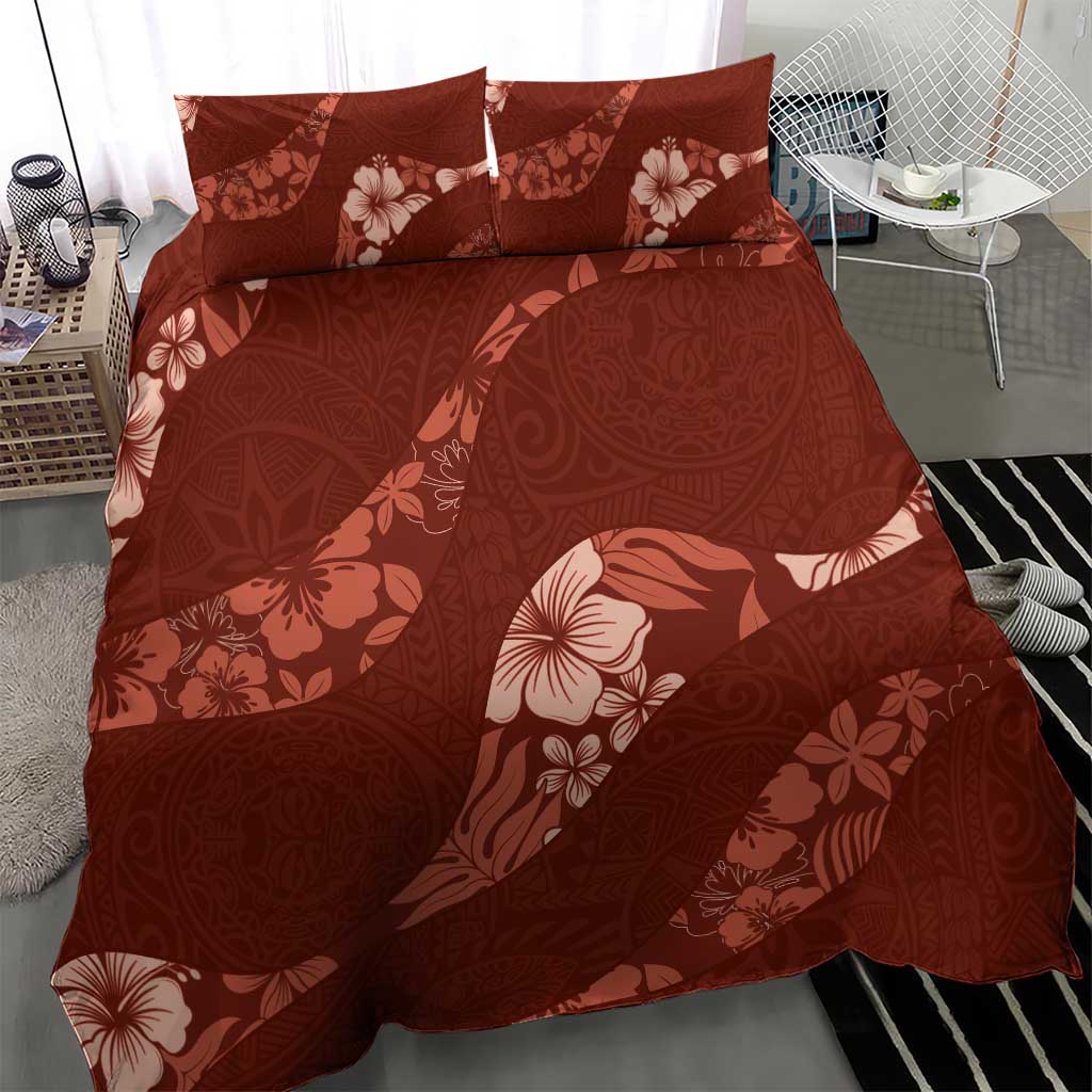Aloha Hawaii Floral Tapa Bedding Set Patchwork Crimson - Polynesian Pride
