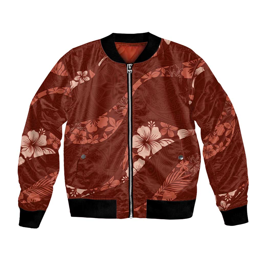 Aloha Hawaii Floral Tapa Bomber Jacket Patchwork Crimson - Polynesian Pride