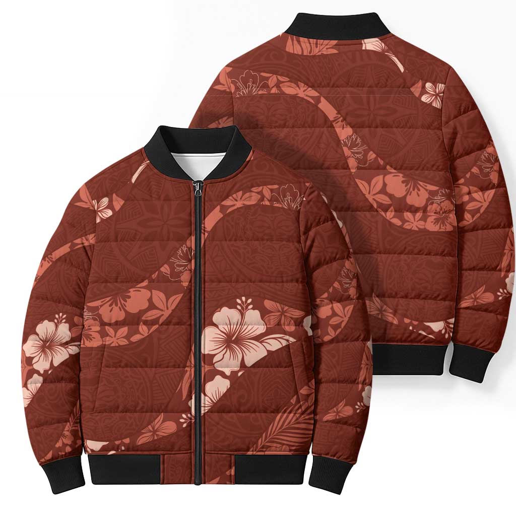 Aloha Hawaii Floral Tapa Bomber Puffer Jacket Patchwork Crimson - Polynesian Pride