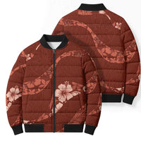 Aloha Hawaii Floral Tapa Bomber Puffer Jacket Patchwork Crimson - Polynesian Pride