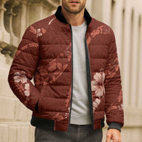 Aloha Hawaii Floral Tapa Bomber Puffer Jacket Patchwork Crimson - Polynesian Pride