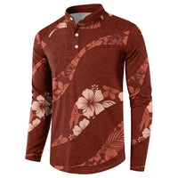 Aloha Hawaii Floral Tapa Button Sweatshirt Patchwork Crimson - Polynesian Pride