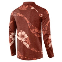 Aloha Hawaii Floral Tapa Button Sweatshirt Patchwork Crimson - Polynesian Pride