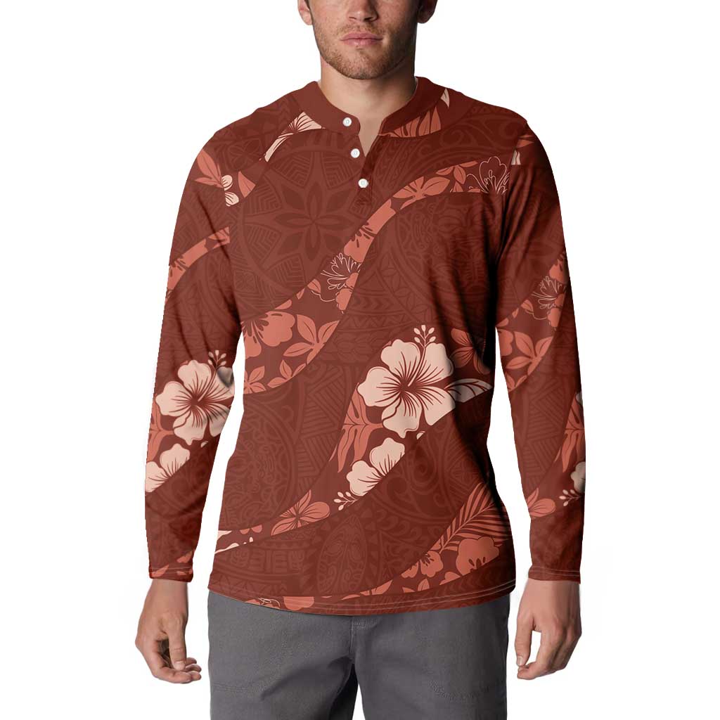 Aloha Hawaii Floral Tapa Button Sweatshirt Patchwork Crimson - Polynesian Pride