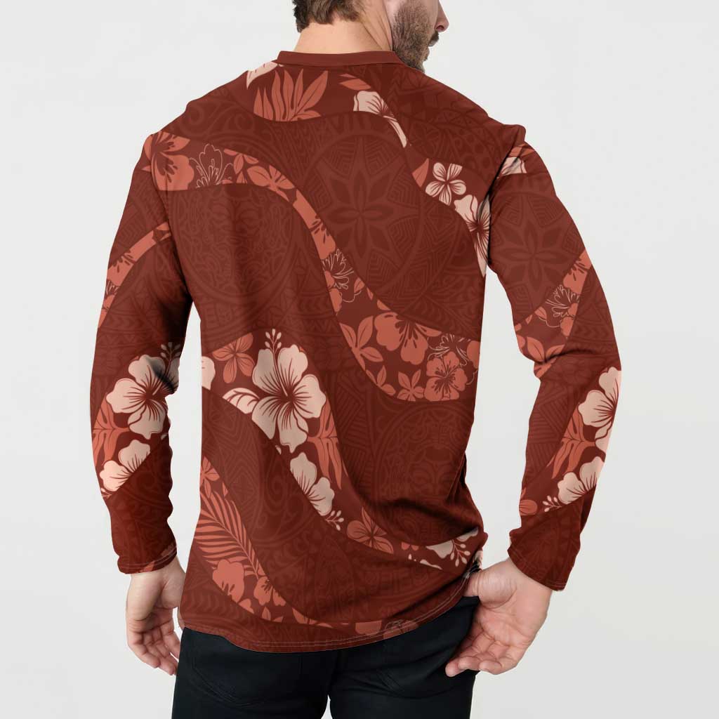 Aloha Hawaii Floral Tapa Button Sweatshirt Patchwork Crimson - Polynesian Pride