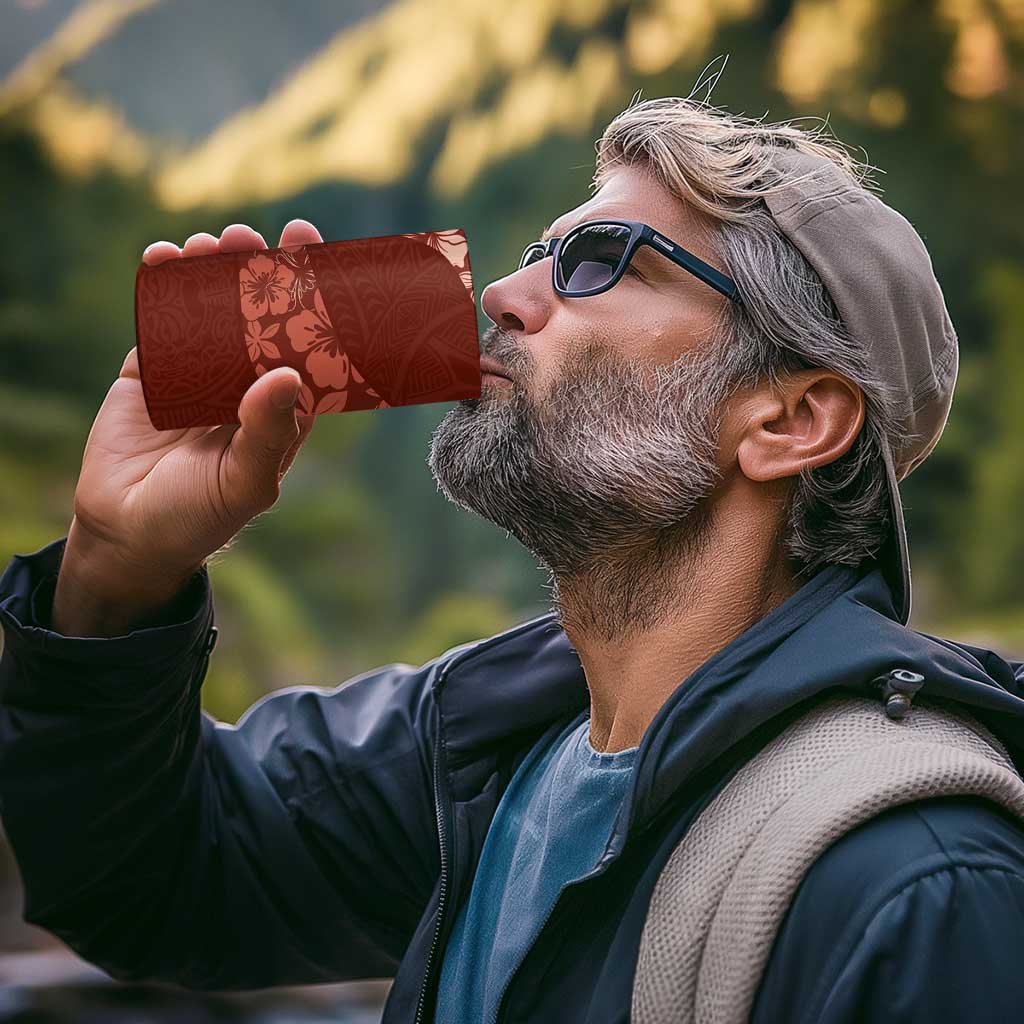 Aloha Hawaii Floral Tapa 4 in 1 Can Cooler Tumbler Patchwork Crimson - Polynesian Pride