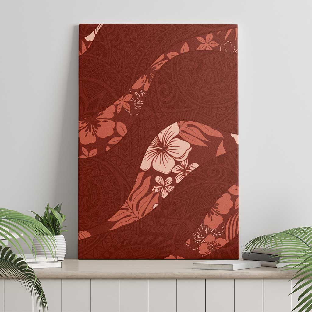 Aloha Hawaii Floral Tapa Canvas Wall Art Patchwork Crimson - Polynesian Pride