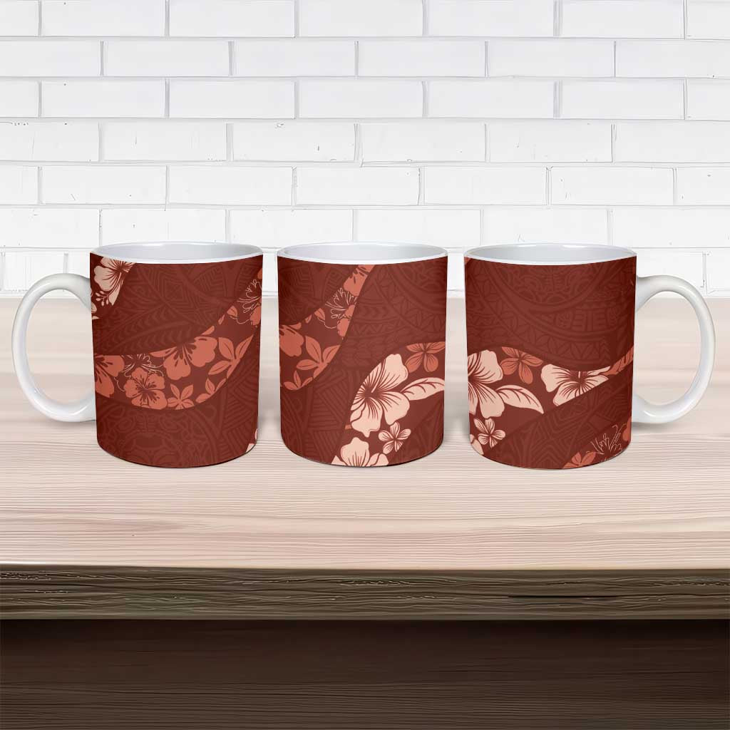 Aloha Hawaii Floral Tapa Ceramic Mug Patchwork Crimson - Polynesian Pride