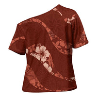 Aloha Hawaii Floral Tapa Cross Shoulder Shirt Patchwork Crimson - Polynesian Pride