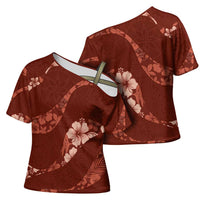 Aloha Hawaii Floral Tapa Cross Shoulder Shirt Patchwork Crimson - Polynesian Pride