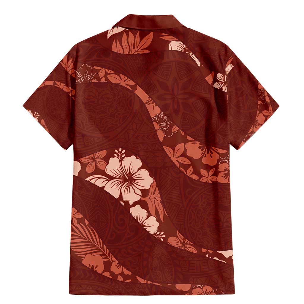 Aloha Hawaii Floral Tapa Family Matching Mermaid Dress and Hawaiian Shirt Patchwork Crimson - Polynesian Pride