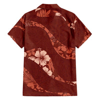 Aloha Hawaii Floral Tapa Family Matching Off Shoulder Short Dress and Hawaiian Shirt Patchwork Crimson - Polynesian Pride