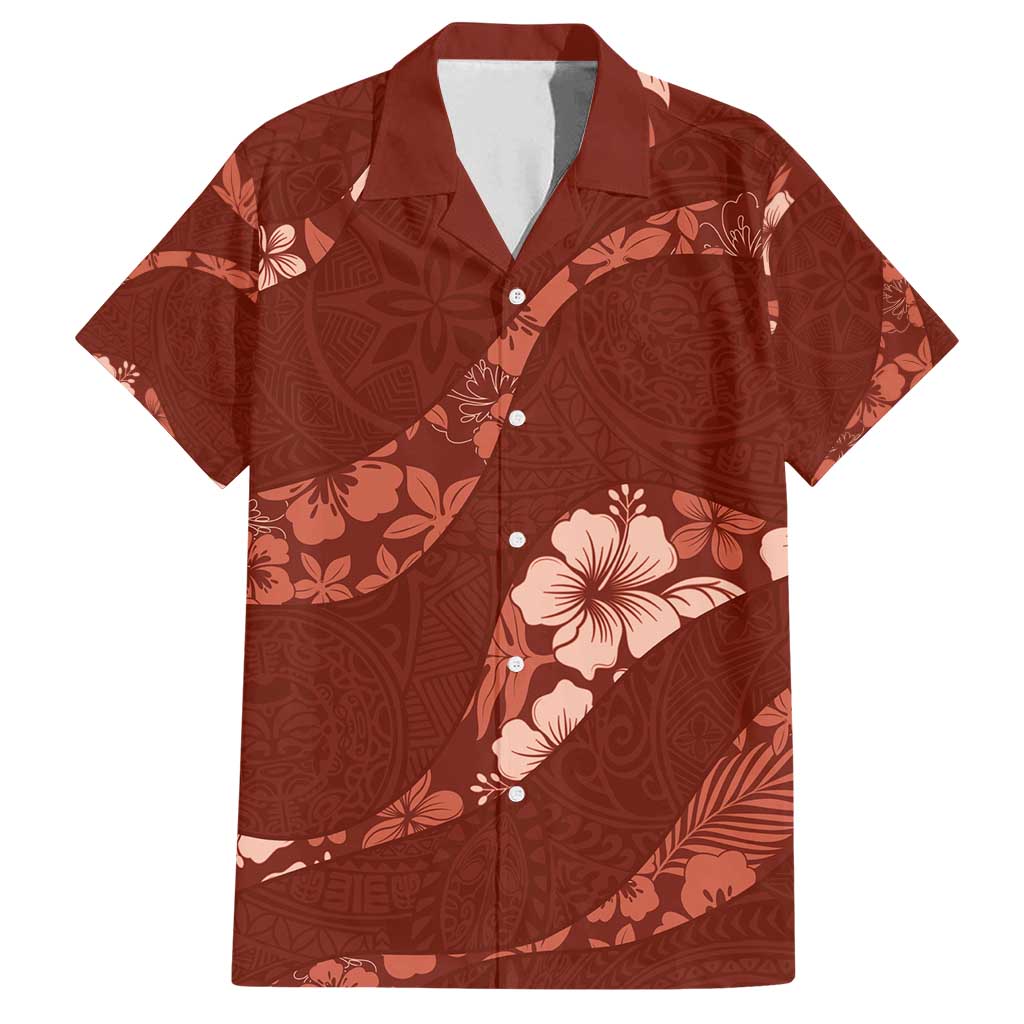 Aloha Hawaii Floral Tapa Family Matching Puletasi and Hawaiian Shirt Patchwork Crimson - Polynesian Pride