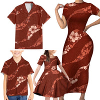 Aloha Hawaii Floral Tapa Family Matching Short Sleeve Bodycon Dress and Hawaiian Shirt Patchwork Crimson - Polynesian Pride