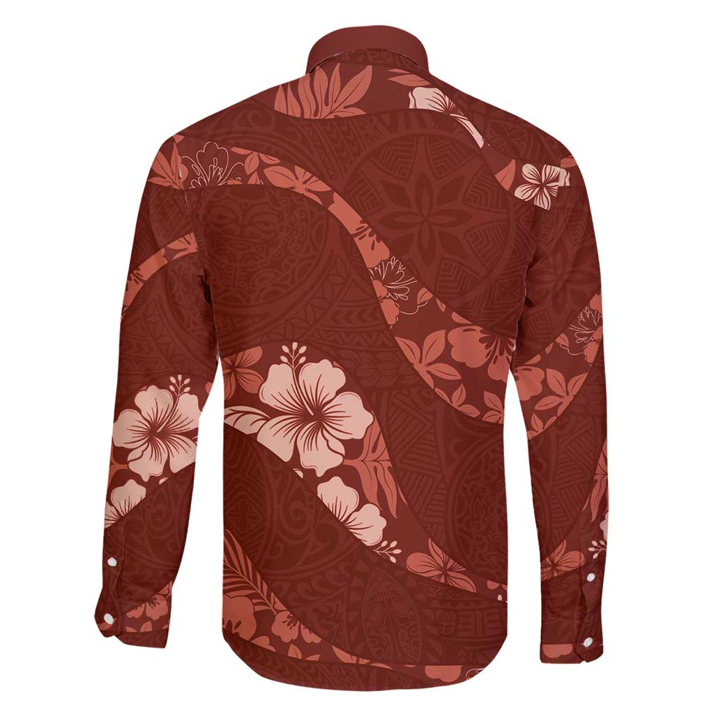 Aloha Hawaii Floral Tapa Family Matching Short Sleeve Bodycon Dress and Hawaiian Shirt Patchwork Crimson - Polynesian Pride