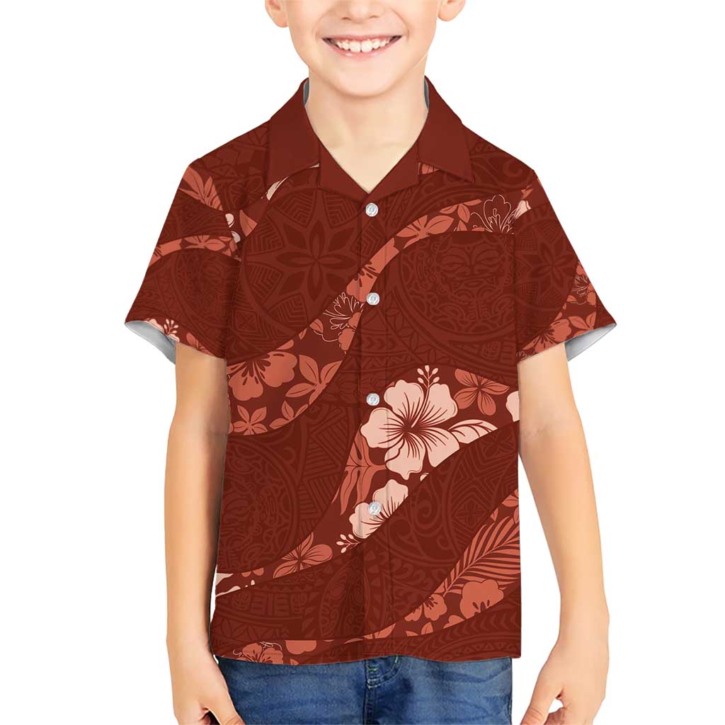 Aloha Hawaii Floral Tapa Family Matching Short Sleeve Bodycon Dress and Hawaiian Shirt Patchwork Crimson - Polynesian Pride