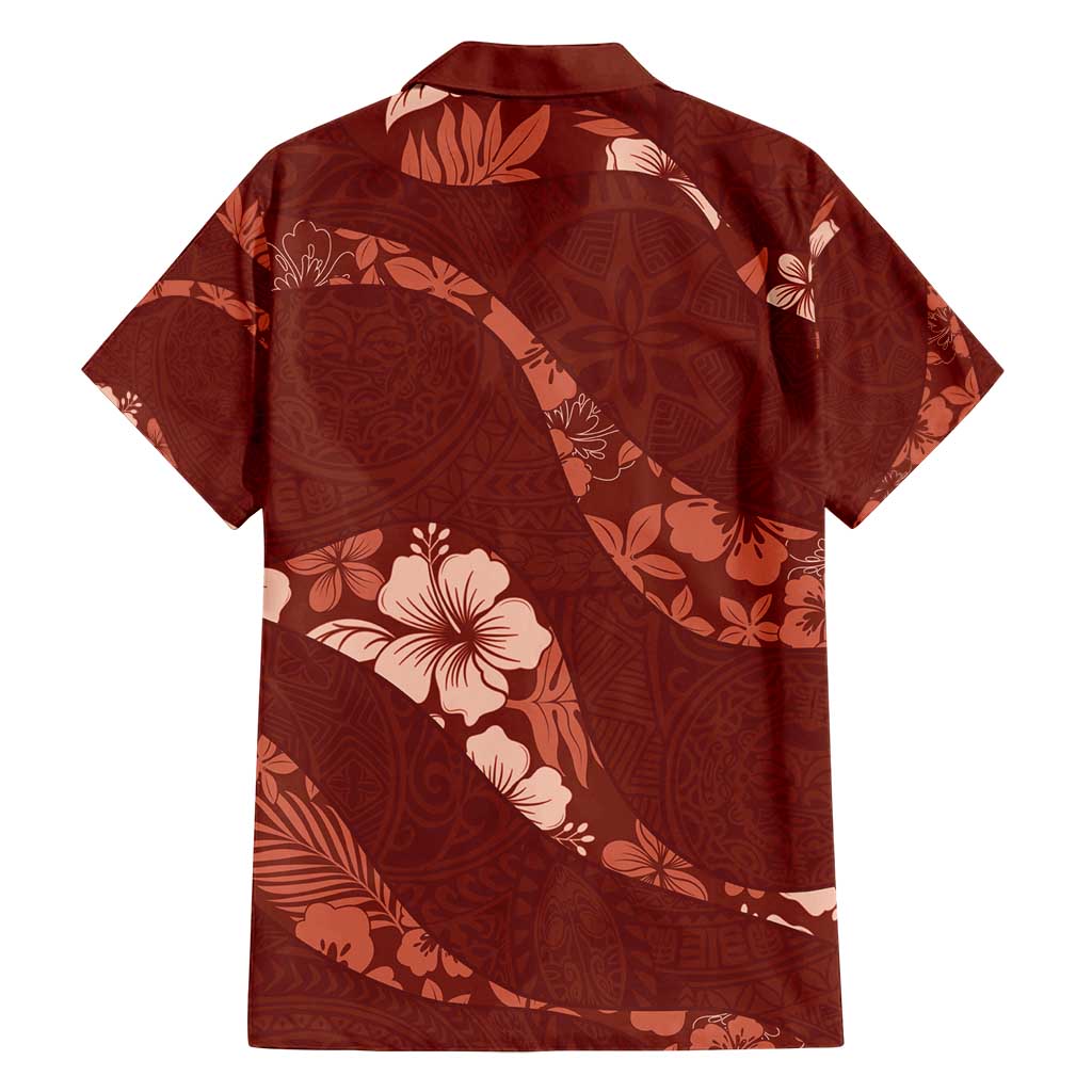 Aloha Hawaii Floral Tapa Family Matching Tank Maxi Dress and Hawaiian Shirt Patchwork Crimson - Polynesian Pride