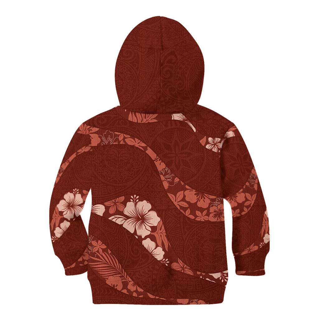 Aloha Hawaii Floral Tapa Kid Hoodie Patchwork Crimson - Polynesian Pride