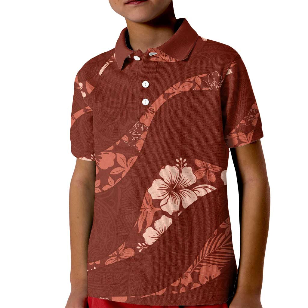 Aloha Hawaii Floral Tapa Kid Polo Shirt Patchwork Crimson LT7 Kid Crimson - Polynesian Pride