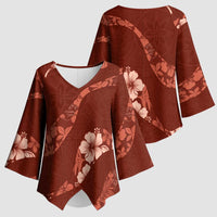 Aloha Hawaii Floral Tapa Kimono Sleeve Blouse Patchwork Crimson - Polynesian Pride