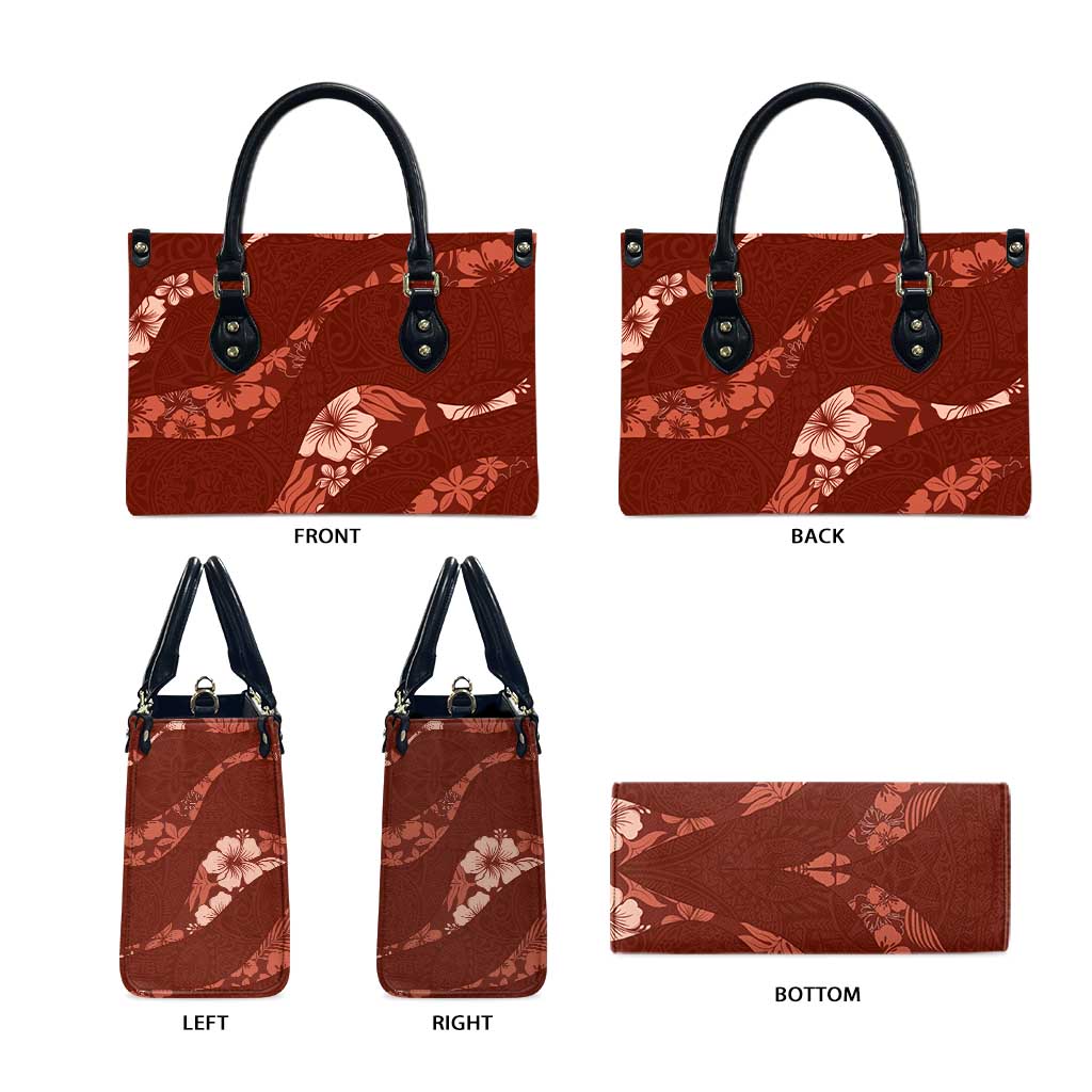 Aloha Hawaii Floral Tapa Leather Bag Patchwork Crimson - Polynesian Pride