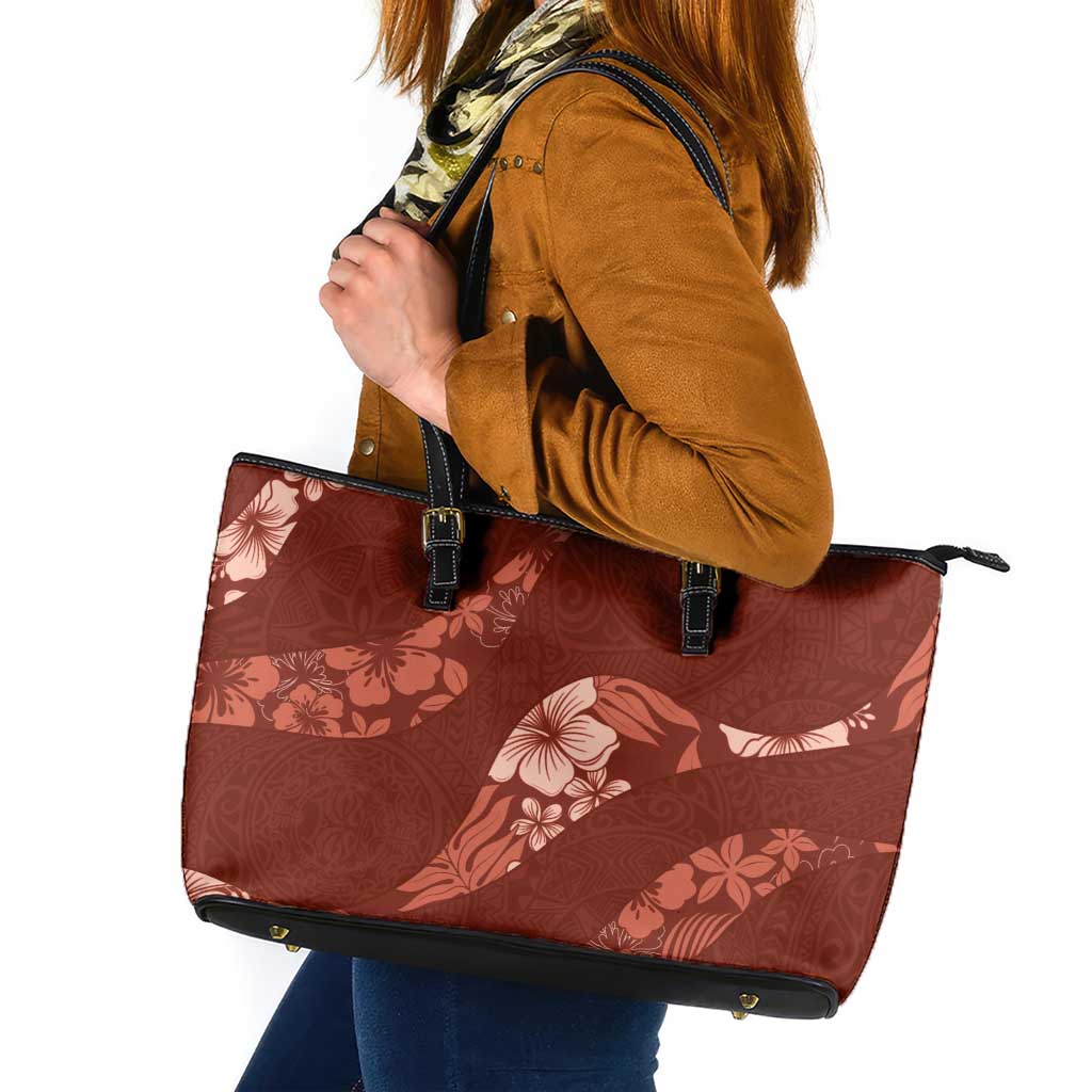 Aloha Hawaii Floral Tapa Leather Tote Bag Patchwork Crimson LT7 Crimson - Polynesian Pride