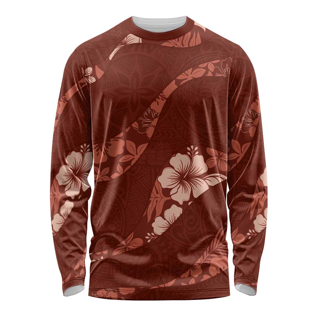 Aloha Hawaii Floral Tapa Long Sleeve Shirt Patchwork Crimson - Polynesian Pride