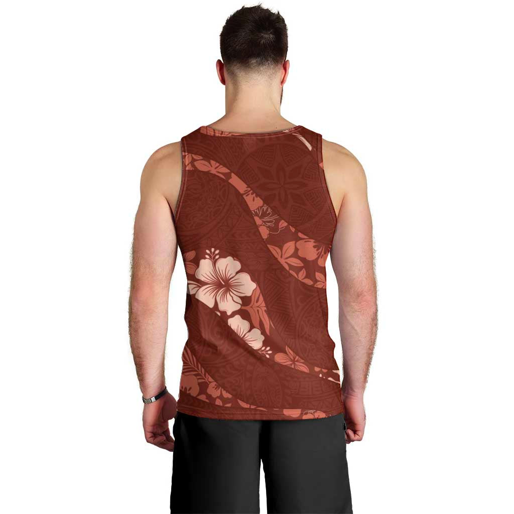 Aloha Hawaii Floral Tapa Men Tank Top Patchwork Crimson - Polynesian Pride