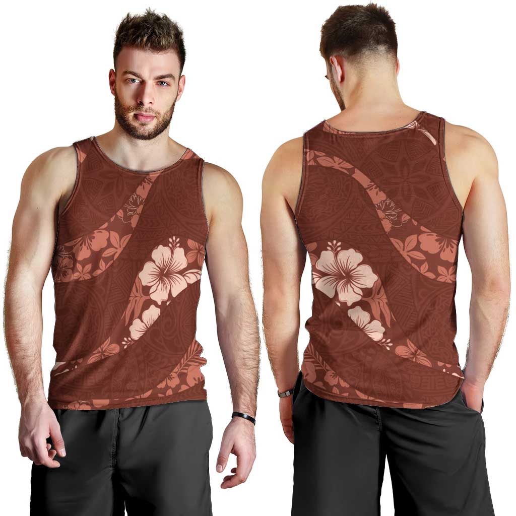 Aloha Hawaii Floral Tapa Men Tank Top Patchwork Crimson - Polynesian Pride