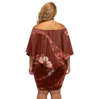 Aloha Hawaii Floral Tapa Off Shoulder Short Dress Patchwork Crimson - Polynesian Pride