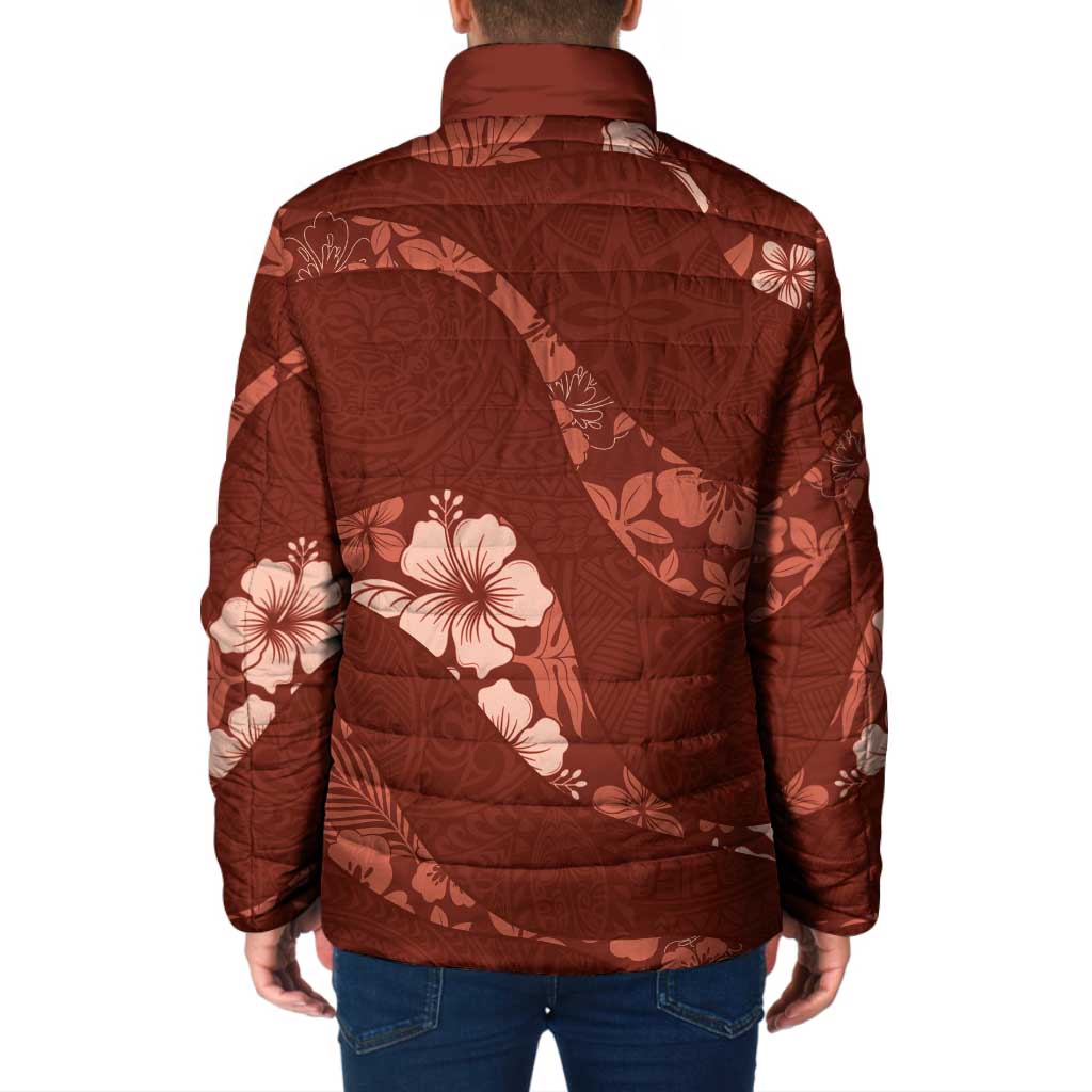 Aloha Hawaii Floral Tapa Padded Jacket Patchwork Crimson - Polynesian Pride
