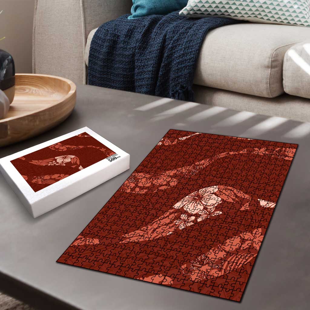 Aloha Hawaii Floral Tapa Puzzle Patchwork Crimson - Polynesian Pride