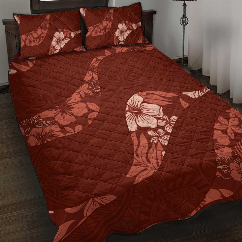 Aloha Hawaii Floral Tapa Quilt Bed Set Patchwork Crimson - Polynesian Pride