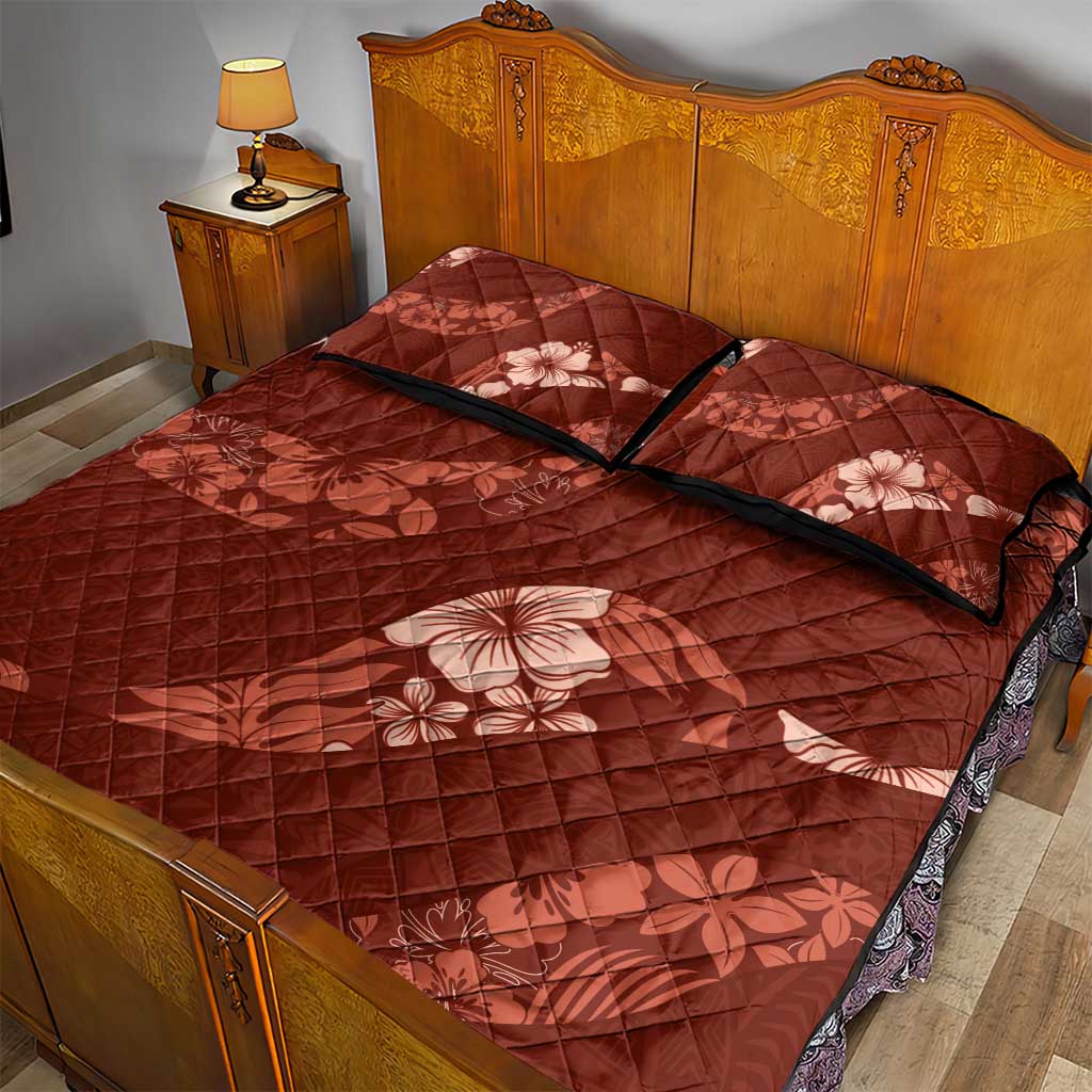 Aloha Hawaii Floral Tapa Quilt Bed Set Patchwork Crimson - Polynesian Pride