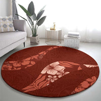 Aloha Hawaii Floral Tapa Round Carpet Patchwork Crimson - Polynesian Pride