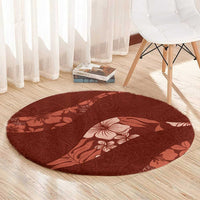 Aloha Hawaii Floral Tapa Round Carpet Patchwork Crimson - Polynesian Pride